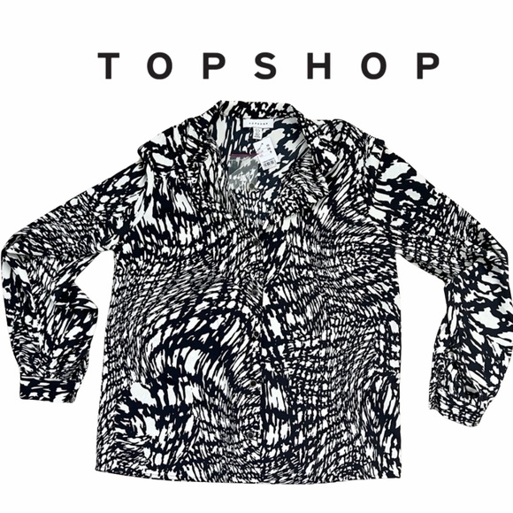 ✨NWT✨ Topshop Blouse Long Sleeve Black White Button Down Size 6 - Picture 1 of 10
